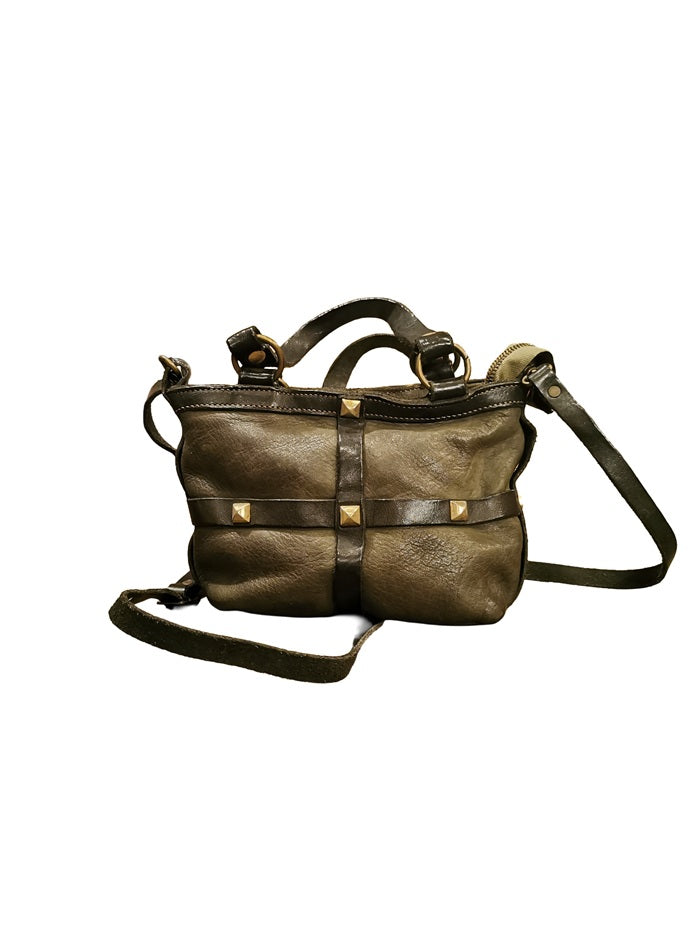 Tracollina con manici e borchie in pelle Pelletteria Allegrini Filippo 1598 Verde militare