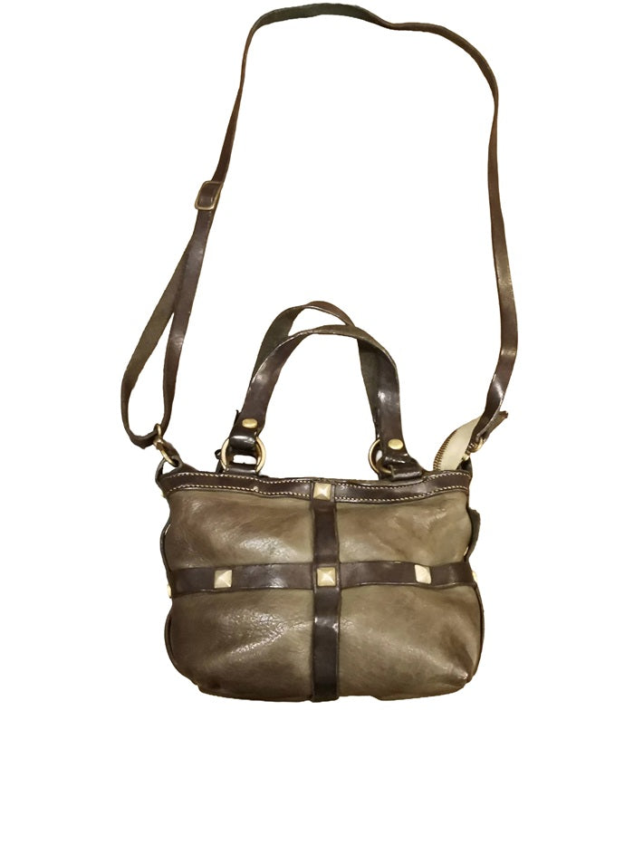 Tracollina con manici e borchie in pelle Pelletteria Allegrini Filippo 1598 Verde militare