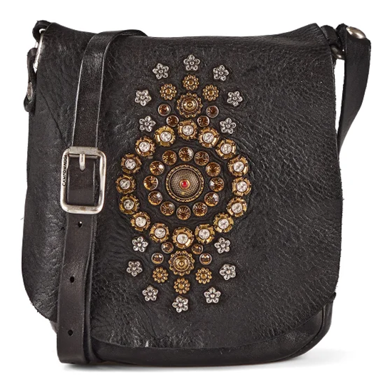 Tracollina Giada con strass+fiori in pelle Campomaggi C000250ND X3037 testa di moro