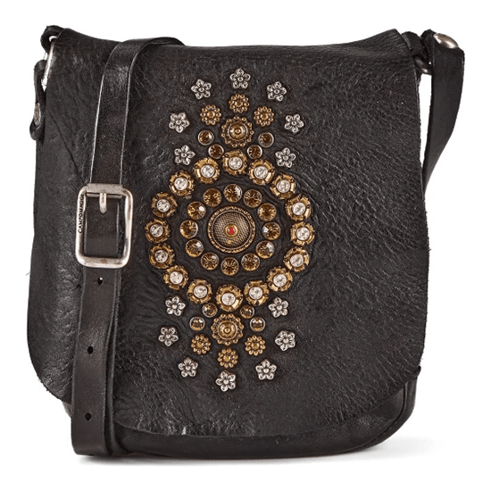 Tracollina Giada con strass+fiori in pelle Campomaggi C000250ND X3037 testa di moro - Pelletteria Allegrini