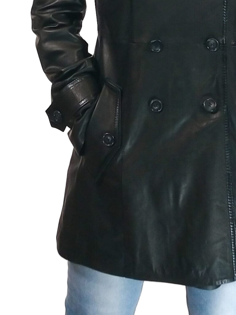 Women's TRENCH coat in hand-stamped Tuscany leather Pelletteria Allegrini Filippo Black