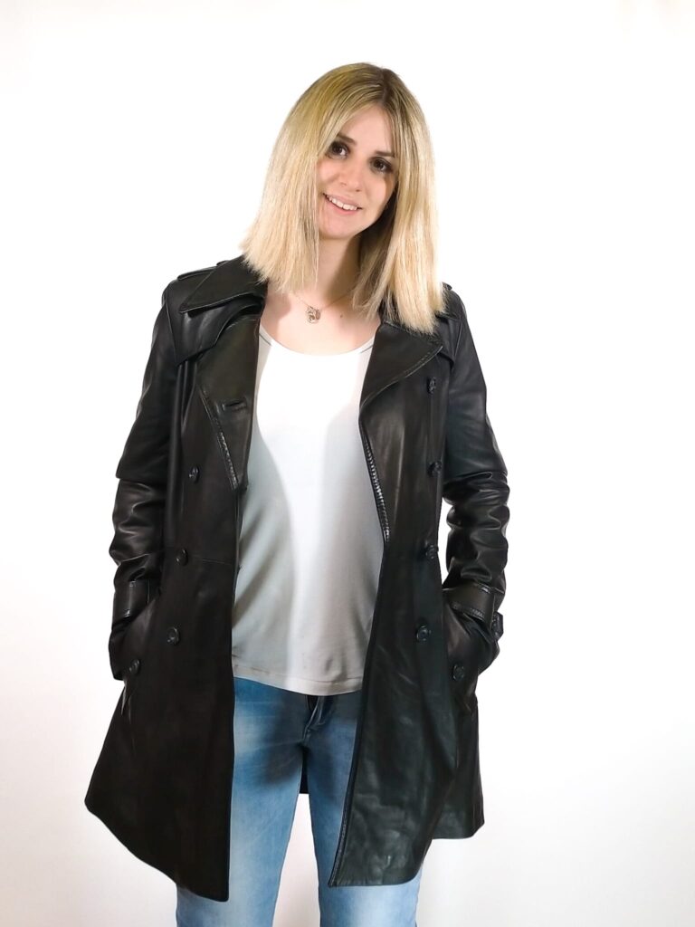 Trench donna in pelle Tuscany tamponato a mano pelletteria allegrini nero