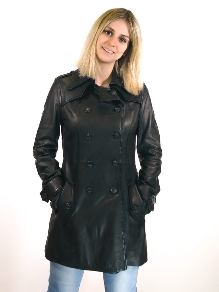 Trench donna in pelle Tuscany tamponato a mano pelletteria allegrini nero